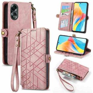 For OPPO A58 4G Geometric Zipper Wallet Side Buckle Leather Phone Case(Pink)