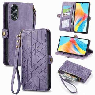 For OPPO A58 4G Geometric Zipper Wallet Side Buckle Leather Phone Case(Purple)