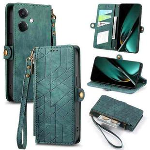 For OPPO K11 5G Geometric Zipper Wallet Side Buckle Leather Phone Case(Green)