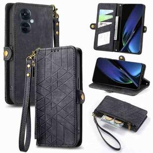 For OPPO K11X 5G Geometric Zipper Wallet Side Buckle Leather Phone Case(Black)