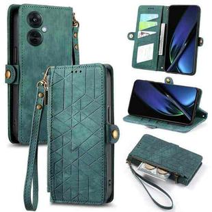 For OPPO K11X 5G Geometric Zipper Wallet Side Buckle Leather Phone Case(Green)