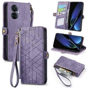 For OPPO K11X 5G Geometric Zipper Wallet Side Buckle Leather Phone Case(Purple)