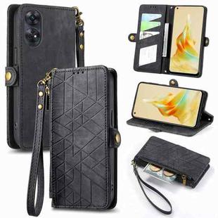 For OPPO Reno8 T 4G Geometric Zipper Wallet Side Buckle Leather Phone Case(Black)
