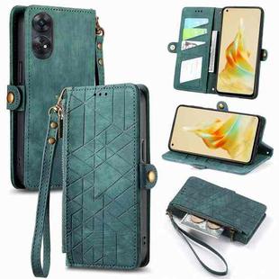 For OPPO Reno8 T 4G Geometric Zipper Wallet Side Buckle Leather Phone Case(Green)