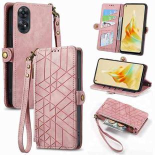 For OPPO Reno8 T 4G Geometric Zipper Wallet Side Buckle Leather Phone Case(Pink)