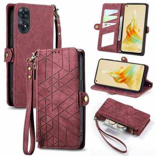 For OPPO Reno8 T 4G Geometric Zipper Wallet Side Buckle Leather Phone Case(Red)