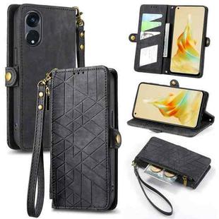 For OPPO Reno8 T 5G Geometric Zipper Wallet Side Buckle Leather Phone Case(Black)