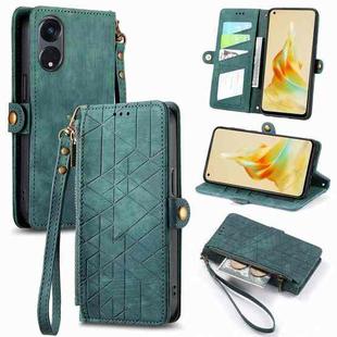 For OPPO Reno8 T 5G Geometric Zipper Wallet Side Buckle Leather Phone Case(Green)