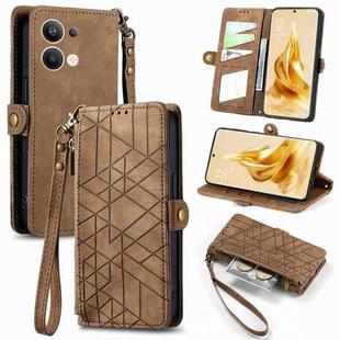 For OPPO Reno9 Pro+ 5G Geometric Zipper Wallet Side Buckle Leather Phone Case(Brown)
