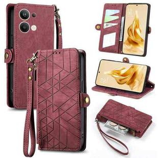 For OPPO Reno9 Pro+ 5G Geometric Zipper Wallet Side Buckle Leather Phone Case(Red)