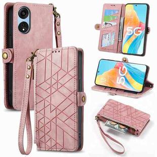 For OPPO A1 Pro Geometric Zipper Wallet Side Buckle Leather Phone Case(Pink)