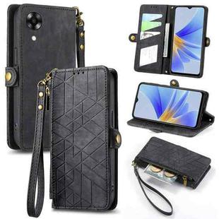 For OPPO A17K Geometric Zipper Wallet Side Buckle Leather Phone Case(Black)