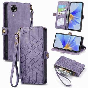 For OPPO A17K Geometric Zipper Wallet Side Buckle Leather Phone Case(Purple)