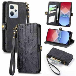 For OPPO K10X Geometric Zipper Wallet Side Buckle Leather Phone Case(Black)