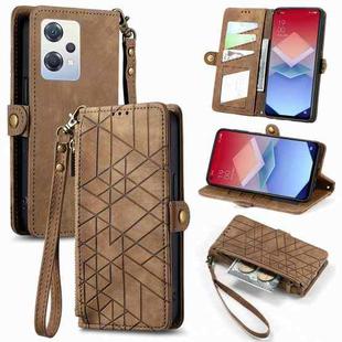For OPPO K10X Geometric Zipper Wallet Side Buckle Leather Phone Case(Brown)