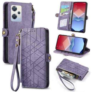 For OPPO K10X Geometric Zipper Wallet Side Buckle Leather Phone Case(Purple)