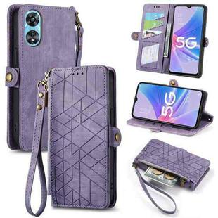 For OPPO A97 5G Geometric Zipper Wallet Side Buckle Leather Phone Case(Purple)
