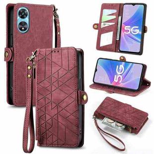 For OPPO A97 5G Geometric Zipper Wallet Side Buckle Leather Phone Case(Red)