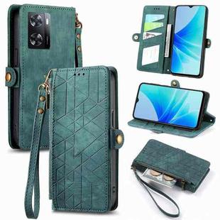 For OPPO A57 4G Geometric Zipper Wallet Side Buckle Leather Phone Case(Green)