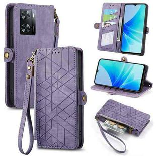 For OPPO A57 4G Geometric Zipper Wallet Side Buckle Leather Phone Case(Purple)