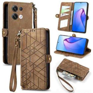 For OPPO Reno8 Pro+ 5G Geometric Zipper Wallet Side Buckle Leather Phone Case(Brown)