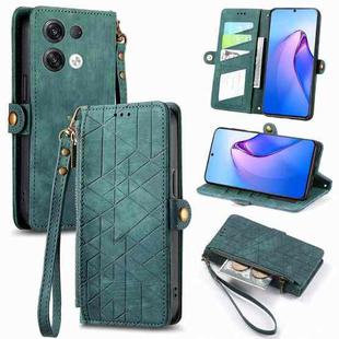 For OPPO Reno8 Pro+ 5G Geometric Zipper Wallet Side Buckle Leather Phone Case(Green)