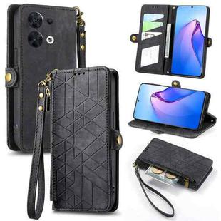 For OPPO Reno8 5G Geometric Zipper Wallet Side Buckle Leather Phone Case(Black)