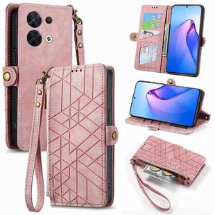 For OPPO Reno8 5G Geometric Zipper Wallet Side Buckle Leather Phone Case(Pink)