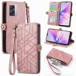 For OPPO A57 5G Geometric Zipper Wallet Side Buckle Leather Phone Case(Pink)