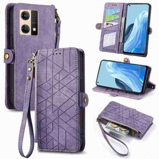 For OPPO  Reno7 4G Geometric Zipper Wallet Side Buckle Leather Phone Case(Purple)