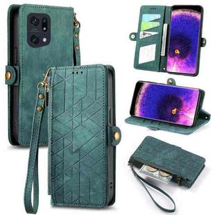 For OPPO Find X5 Pro Geometric Zipper Wallet Side Buckle Leather Phone Case(Green)