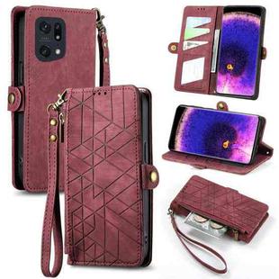 For OPPO Find X5 Pro Geometric Zipper Wallet Side Buckle Leather Phone Case(Red)