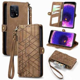 For OPPO Find X5 Geometric Zipper Wallet Side Buckle Leather Phone Case(Brown)