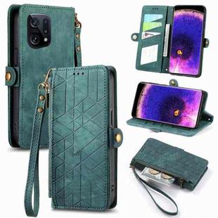 For OPPO Find X5 Geometric Zipper Wallet Side Buckle Leather Phone Case(Green)