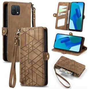 For OPPO A16K Geometric Zipper Wallet Side Buckle Leather Phone Case(Brown)