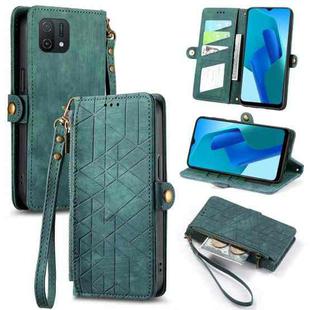 For OPPO A16K Geometric Zipper Wallet Side Buckle Leather Phone Case(Green)