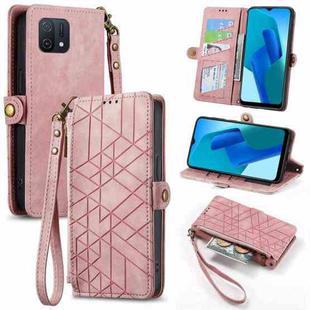 For OPPO A16K Geometric Zipper Wallet Side Buckle Leather Phone Case(Pink)