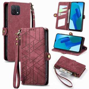 For OPPO A16K Geometric Zipper Wallet Side Buckle Leather Phone Case(Red)