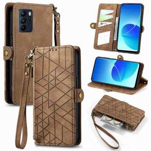 For OPPO Reno6 Z Geometric Zipper Wallet Side Buckle Leather Phone Case(Brown)