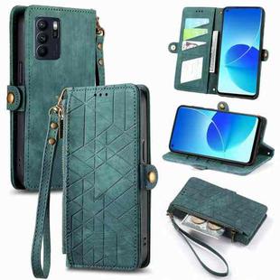 For OPPO Reno6 Z Geometric Zipper Wallet Side Buckle Leather Phone Case(Green)