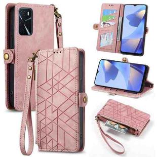 For OPPO A16 Geometric Zipper Wallet Side Buckle Leather Phone Case(Pink)