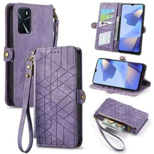 For OPPO A16 Geometric Zipper Wallet Side Buckle Leather Phone Case(Purple)