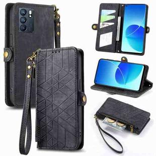 For OPPO Reno6 5G Geometric Zipper Wallet Side Buckle Leather Phone Case(Black)