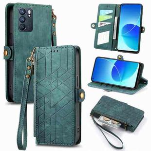 For OPPO Reno6 5G Geometric Zipper Wallet Side Buckle Leather Phone Case(Green)