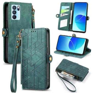 For OPPO Reno6 Pro 5G Geometric Zipper Wallet Side Buckle Leather Phone Case(Green)
