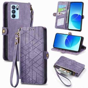For OPPO Reno6 Pro 5G Geometric Zipper Wallet Side Buckle Leather Phone Case(Purple)