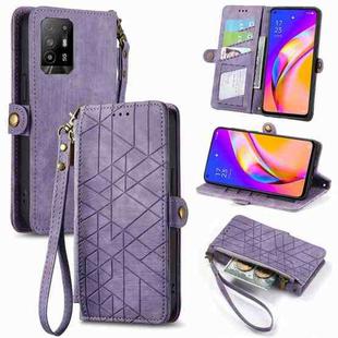 For OPPO F19 Pro+ Geometric Zipper Wallet Side Buckle Leather Phone Case(Purple)