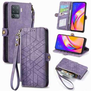 For OPPO F19 Pro Geometric Zipper Wallet Side Buckle Leather Phone Case(Purple)