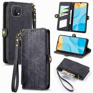 For OPPO A15 Geometric Zipper Wallet Side Buckle Leather Phone Case(Black)