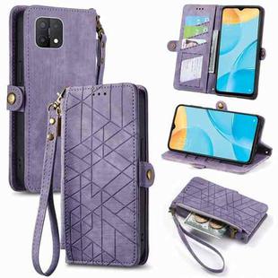 For OPPO A15 Geometric Zipper Wallet Side Buckle Leather Phone Case(Purple)